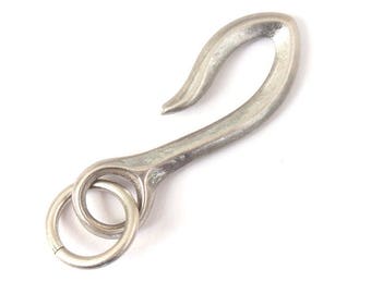 Japanese Original Design Matte Nickel Silver Brass Fishhook Style Key Hook Chain Made in Japan Quality Solid Leather Crafts Hardware Model-C