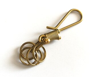 Smoky Sumi's Store Original Design Japanese Brass Fishhook Style Key Chain Shackle Split Wire Ring Made in Japan Quality Leather Crafts EDC