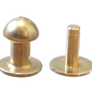 May include: Two brass dome-shaped rivets, one with a flat base and the other with a round base.
