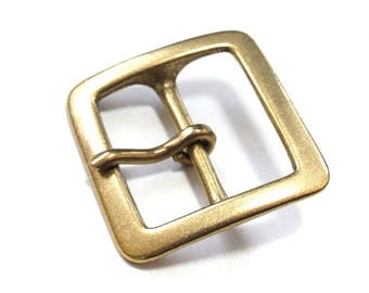 Brass Square Buckle Solid Single Double Prong Garrison Leather Belt 40mm Width Vintage Style