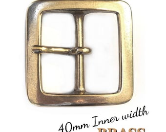 Brass Square Buckle Solid Single Double Prong Garrison Leather Belt 40mm Width Vintage Style