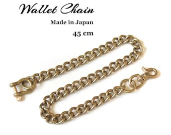 Brass Smooth Shape Safety Wallet Chain 35cm 40cm 45cm Made in Japan Quality Bikers Truckers Fishhook Key Hook Vintage Style Shackle Clasp