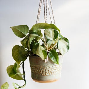 Hanging Ceramic Plant Pot Handmade Stoneware Planter with Macrame Hanger