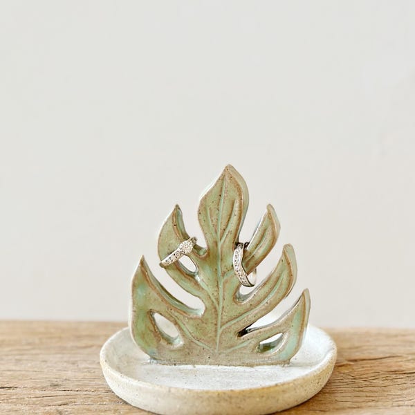 Handmade ceramic Monstera Leaf Ring jewelry Holder | perfectly imperfect **please read**