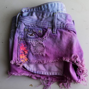 Cotton Candy Shorts, Pink and purple shorts, Booty shorts,  One of a kind, distressed jeans, tie-dye jean shorts, tie-dye shorts