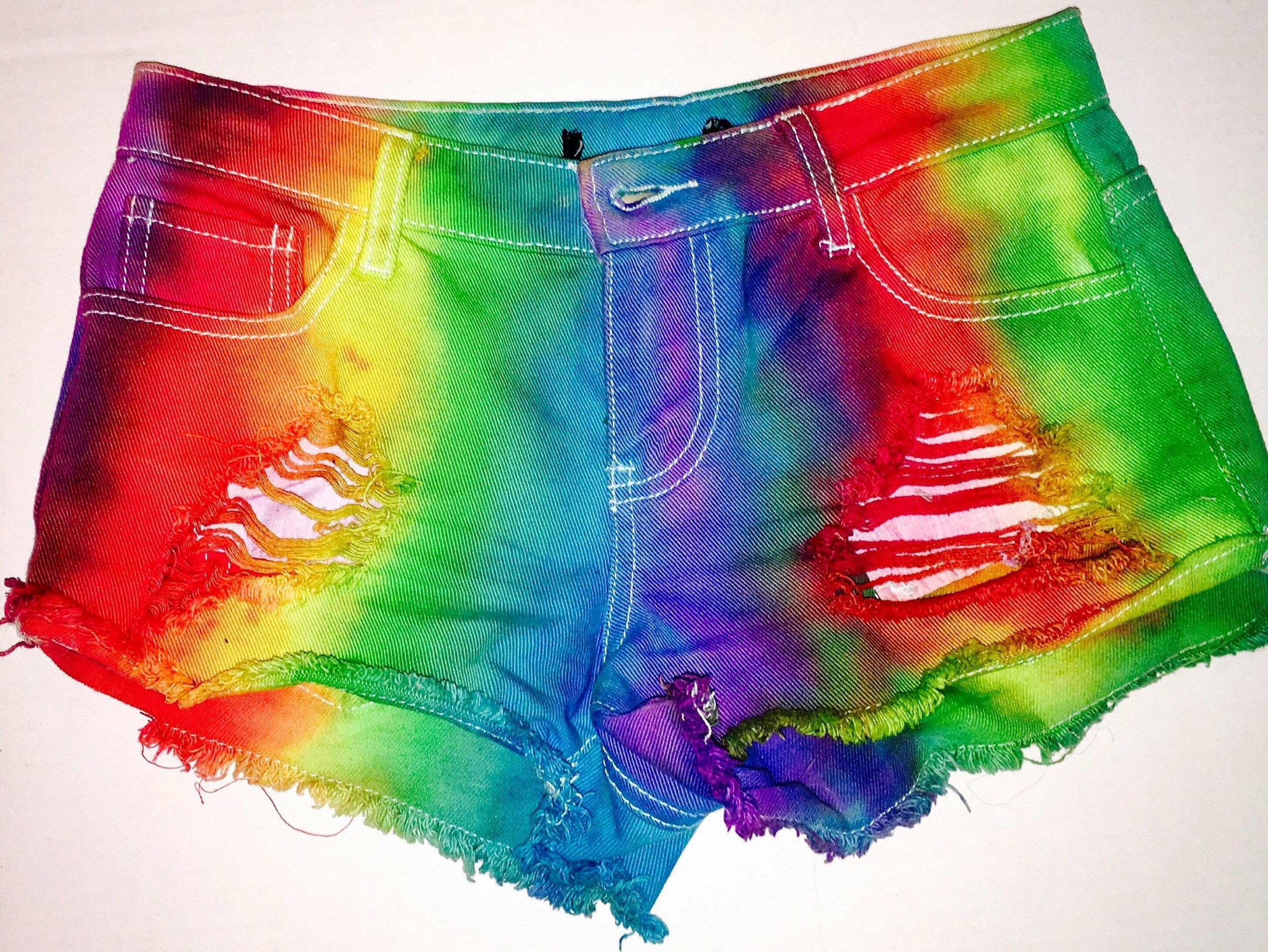 Rainbow Tie-Dye Booty Shorts Tie-dye denim shorts one of a | Etsy
