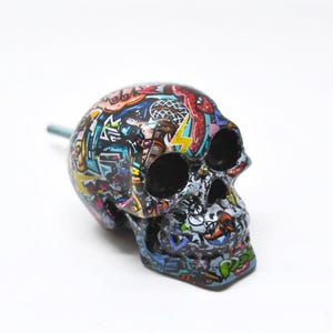 Graffiti Skull Drawer Pull: Handmade Resin Door Knob
