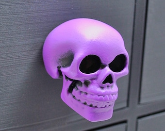 Purple Skull Drawer Pull: Gothic Cabinet Knob, Handmade Resin Decor