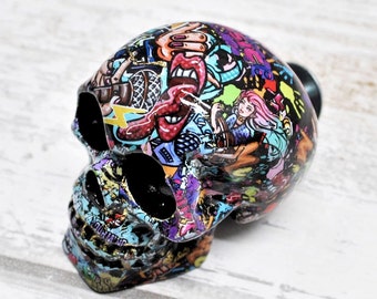 Graffiti Skull Knobs, Skull Drawer Pulls,  Door Knobs, Cupboard Door Knobs