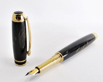 Handmade Black & Gold Polyester Resin Fountain Pen