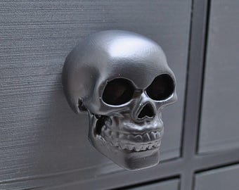 Black Skull Drawer Pull: Gothic Cabinet Knob, Handmade Resin Decor