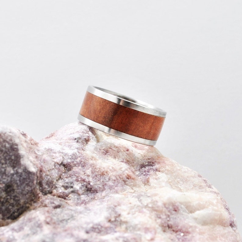 Stainless Steel Ring Wooden Wedding Band Wooden Ring 5th Anniversary Gift