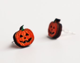 Jack-o-lantern Stud Earrings, Halloween Jewelry, Fall Earrings, Laser Cut Earrings, Jack-o-lantern Jewelry, Halloween Lover Gift