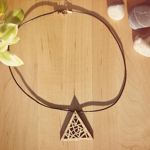 Geometric Necklace, Lasercut Necklace, Triangle Necklace, Wood Necklace, Geometric Triangle Necklace, Gold Triangle Necklace, Gift For Her