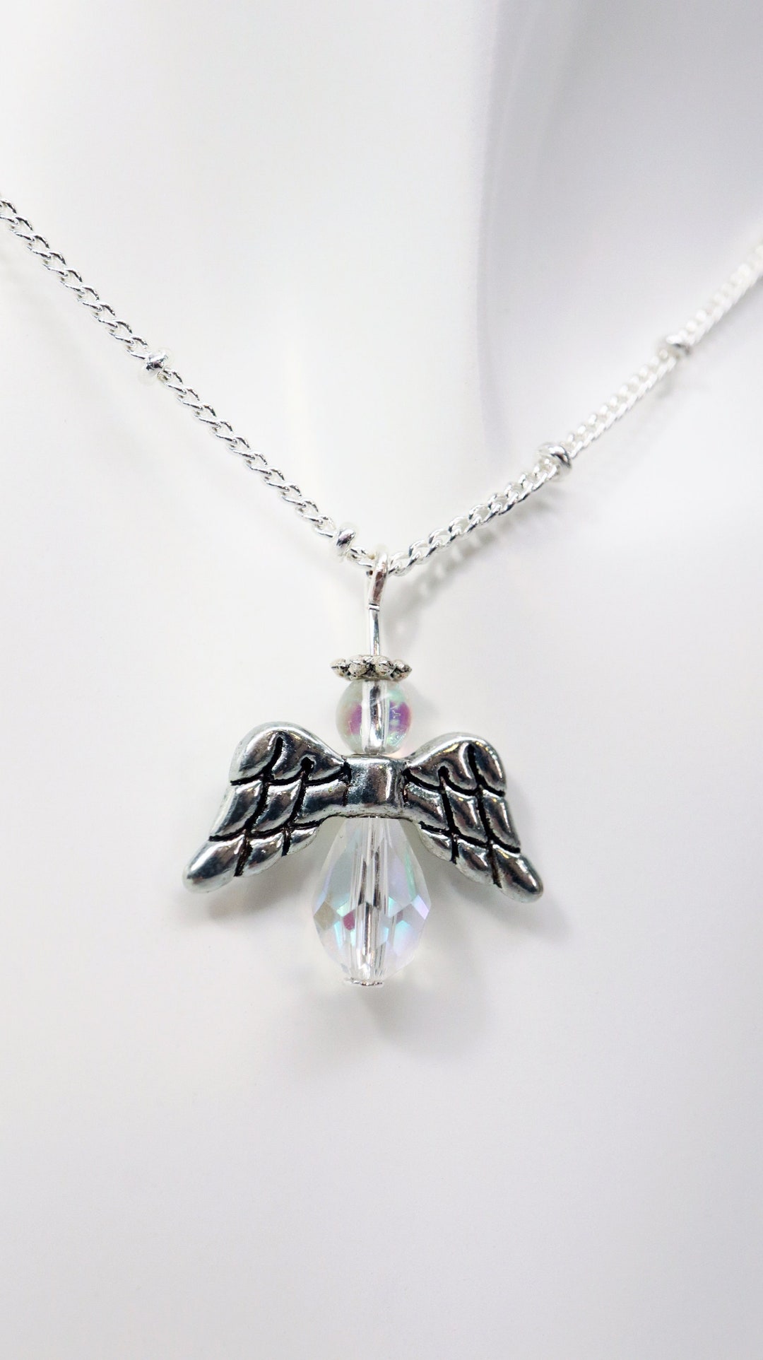 Angel Necklace, Beaded Angel Jewelry, Gift for Mom, Angel Jewelry, Hand