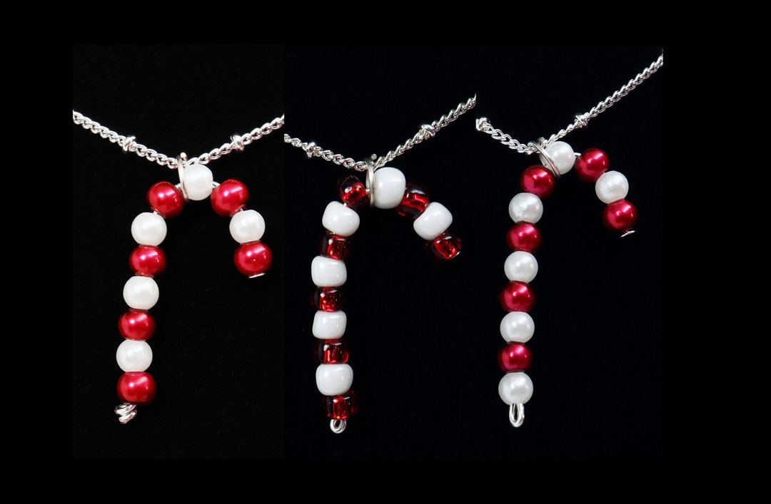 Candy Cane Beaded Necklace, Christmas Necklace, Candy Cane Jewelry Etsy