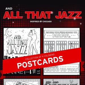 Kolorowanki dla fanów Chicago | Zestaw 4 | And All That Jazz | Razzle Dazzle | Idealny prezent dla miłośników teatru musicalowego na Broadwayu