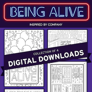 Printable Company Fan Coloring Pages | Digital Download | Being Alive | Perfect Broadway Musical Theater Lovers Gift