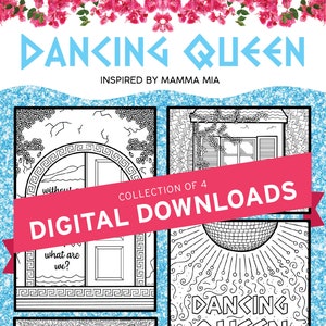 Páginas para colorir de Mamma Mia Hansen para imprimir | Conjunto de 4 downloads digitais | Dancing Queen | Presente perfeito para amantes de musicais da Broadway