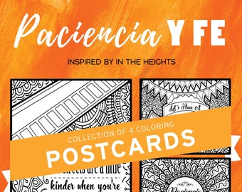 IN THE HEIGHTS Fan Coloring Postcards | Set of 4 | Paciencia y Fe | Just Breathe | Carnaval | Perfect Broadway Musical Theater Lovers Gift