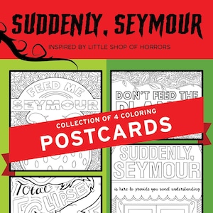 Postales para colorear de LA PEQUEÑA TIENDA DE LOS HORRORES / Juego de 4 / Feed Me Seymour / Mushnik and Sons / Regalo perfecto para los amantes de los musicales de Broadway