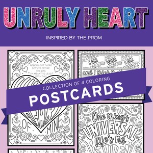 Le bal de promo : cartes postales à colorier | Lot de 4 | Offrez-lui du Zazz, Unruly Heart, Dance with You, le cadeau parfait pour les amateurs de comédies musicales de Broadway