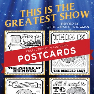 LE PLUS GRAND SHOWMAN Cartes postales à colorier | Lot de 4 | C'est moi | Jamais assez | Fantaisie | Cadeau parfait pour les amateurs de comédies musicales de Broadway