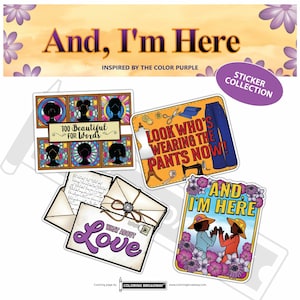 THE COLOR PURPLE Musical Stickers, Pack of 4, Die Cut Broadway Nerds, And I'm Here, With Love, Too Beautiful for Words, laptop, Water bottle