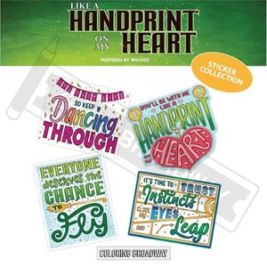 WICKED Fan Stickers | Pack of 4 | Handprint on My Heart | Dancing Through, Trust my Instincts | Perfect Broadway Musical Theatre Lovers Gift