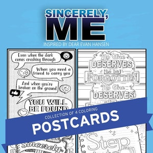 QUERIDO EVAN HANSEN - Postales para colorear para fans / Juego de 4 / Sinceramente yo / Un paso hacia el sol / Regalo perfecto para los amantes del teatro musical de Broadway