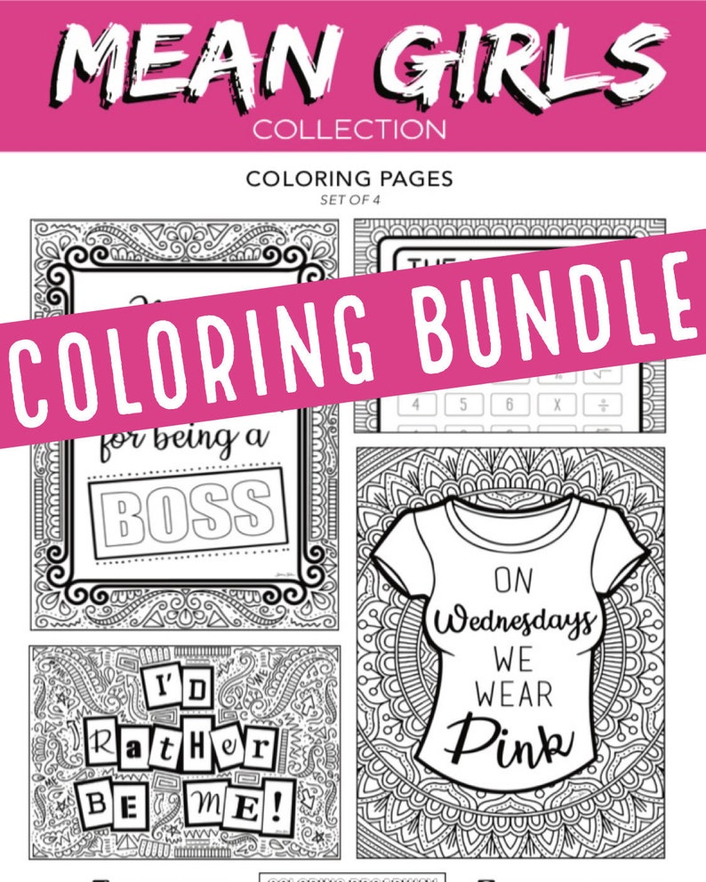 Mean Girls, COLORING BUNDLE, Broadway, Musical, Theater, Hand-drawn, Pages, Wall Art, Theatre Nerd, Fetch, Poster, Glen Coco, On Wednesdays image 1