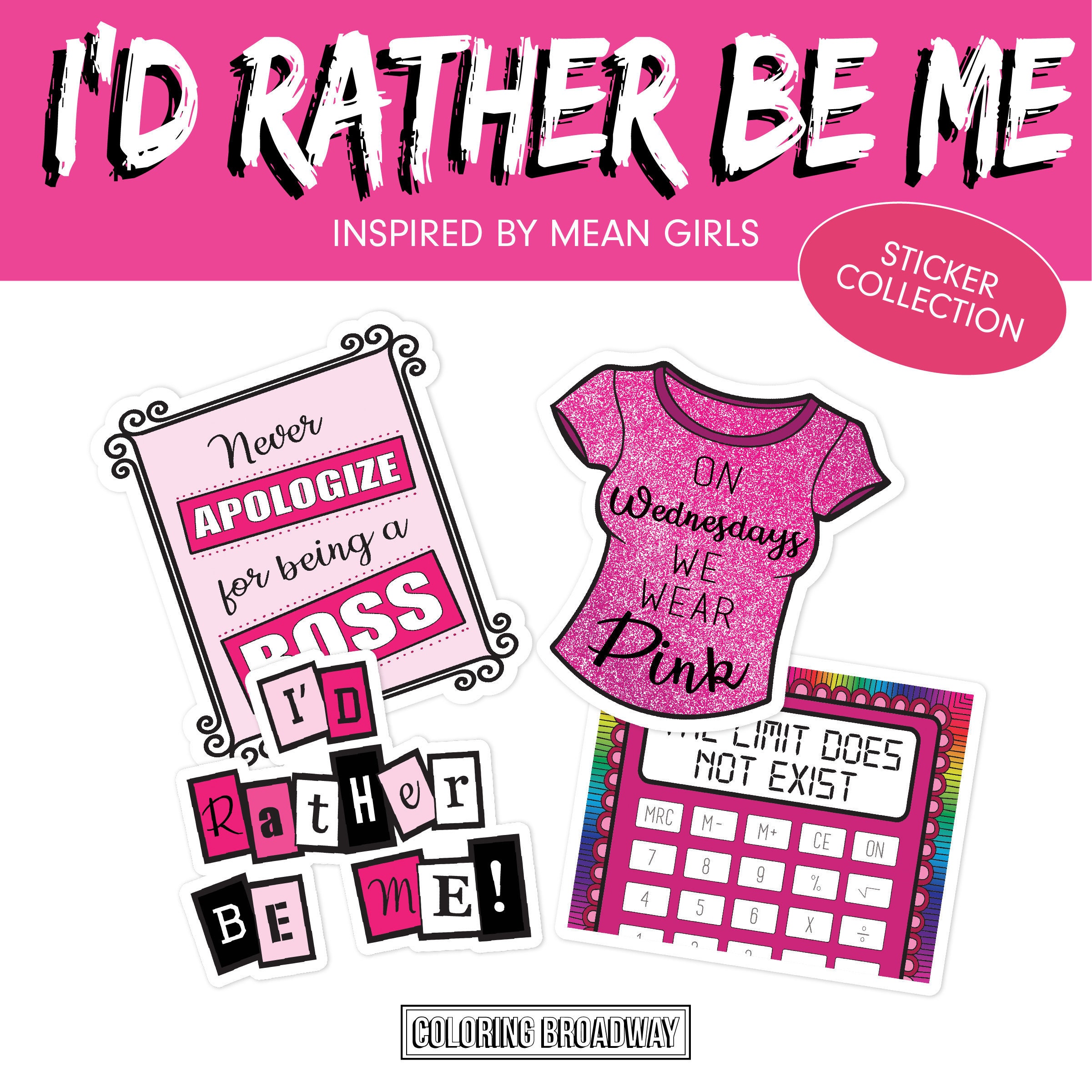 Mean Girls Sticker Set | Burn Book Sticker | On Wednesdays We Wear Pink  Sticker | That’s So Fetch Sticker | I’d rather be me sticker