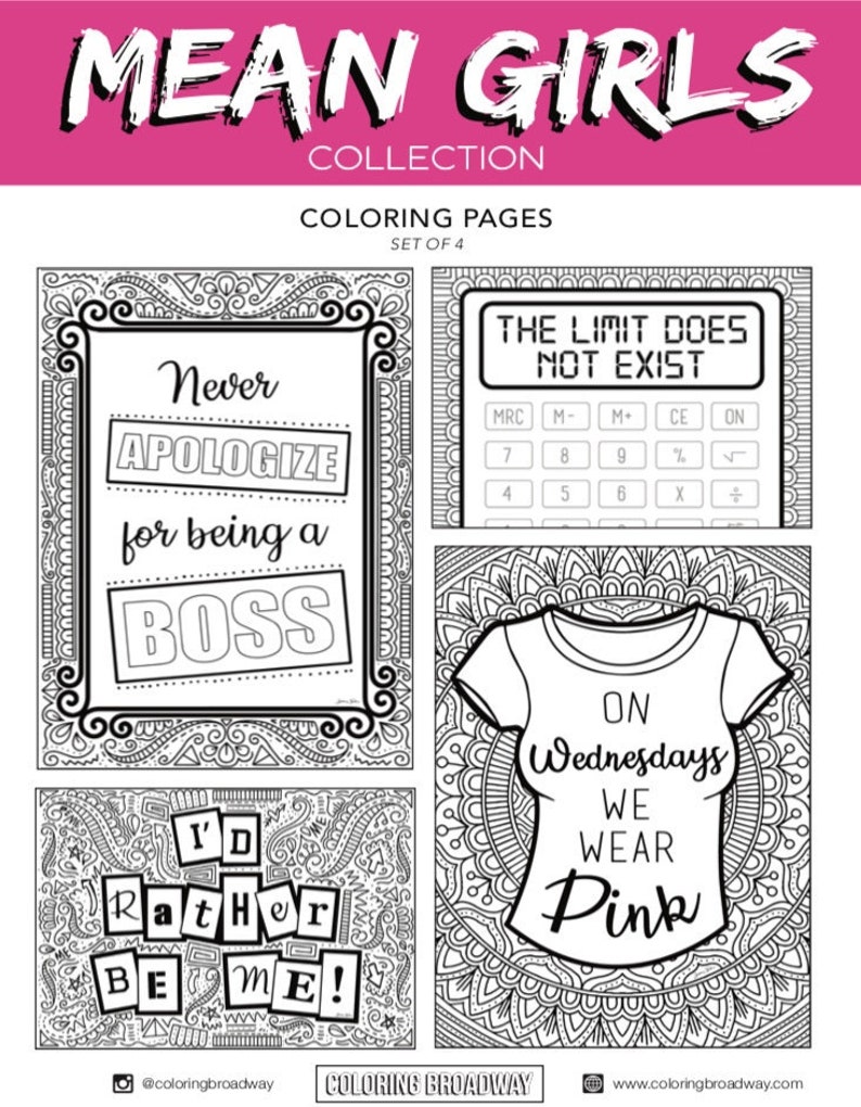 Mean Girls, COLORING BUNDLE, Broadway, Musical, Theater, Hand-drawn, Pages, Wall Art, Theatre Nerd, Fetch, Poster, Glen Coco, On Wednesdays image 6