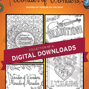 Printable Fiddler on the Roof Coloring Pages | Set of 4 Digital Downloads | Wonder of Wonders | Perfect Broadway Musical Theater Lovers Gift