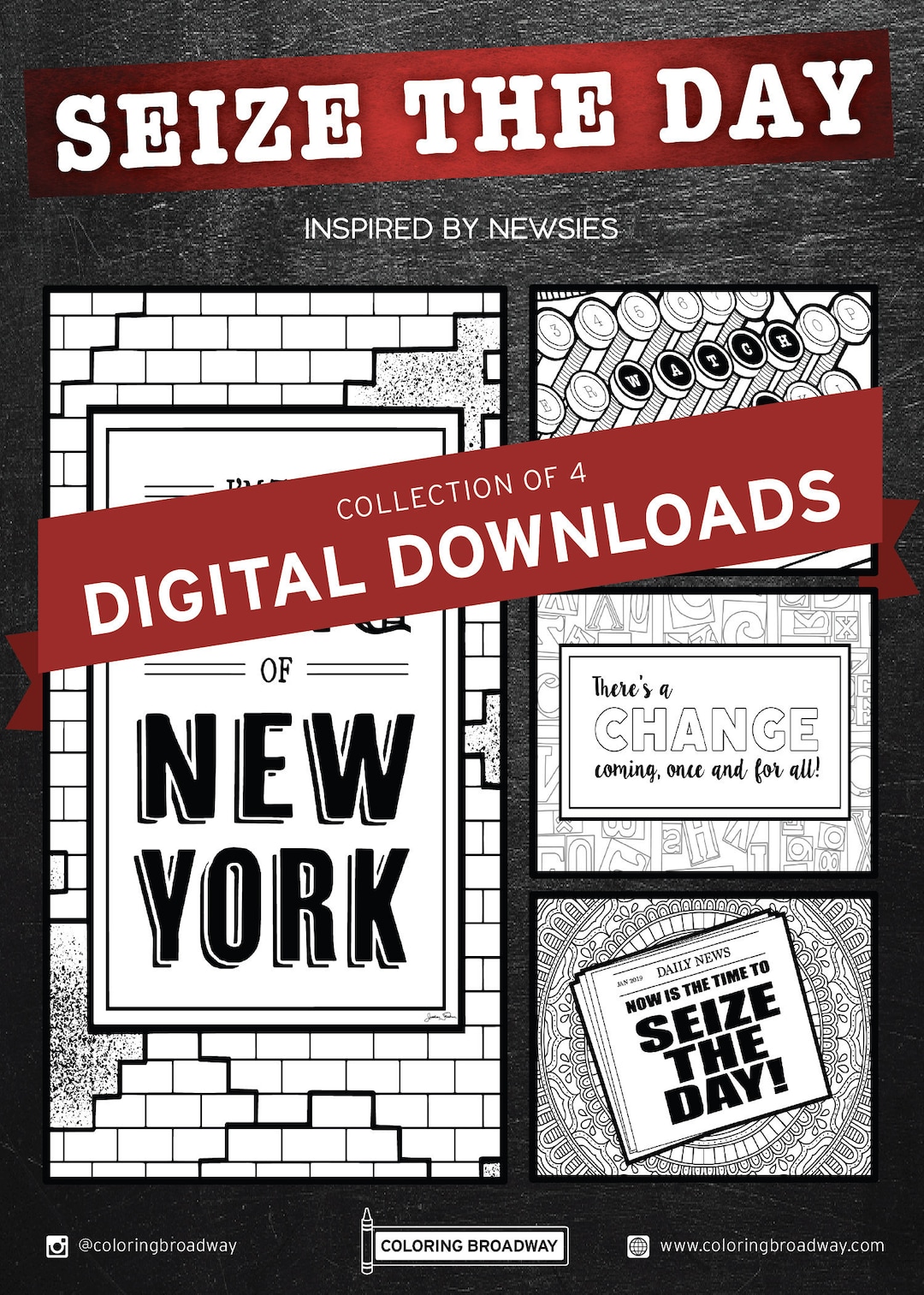 Printable Newsies Fan Coloring Pages | Set of 4 Digital Downloads ...