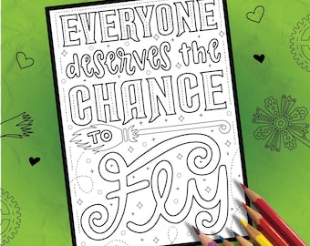 Coloriage Wicked Fan à imprimer | Téléchargement numérique | tout le monde mérite de voler | Cadeau parfait pour les amateurs de comédies musicales de Broadway