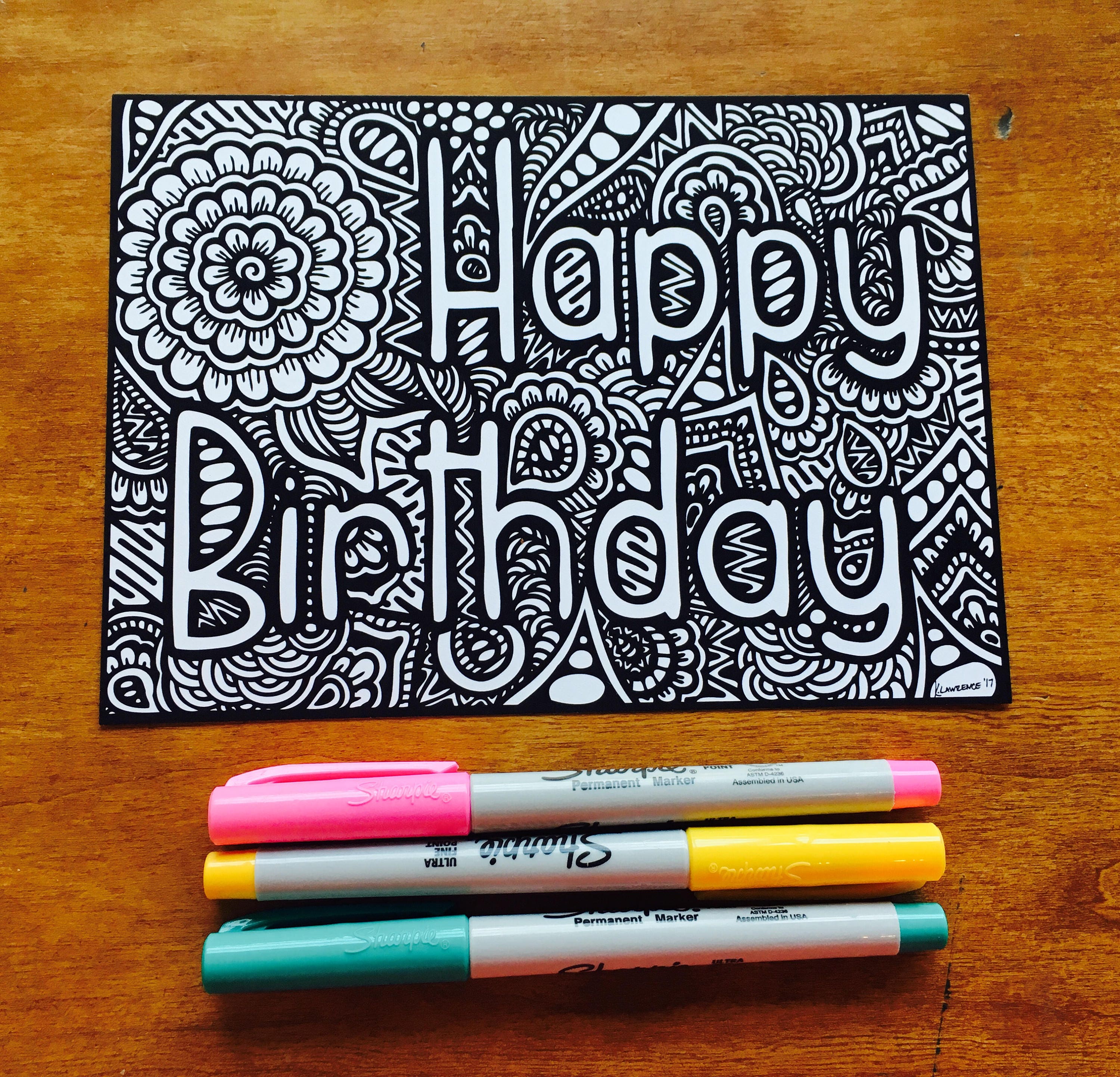 Happy Birthday Flower Coloring Postcard Note Card Coloring Etsy