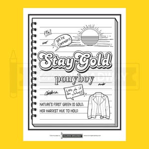 Printable The Outsiders Fan Coloring Single Page | Digital Download | Stay Gold Ponyboy | Broadway Musical Theater Gift