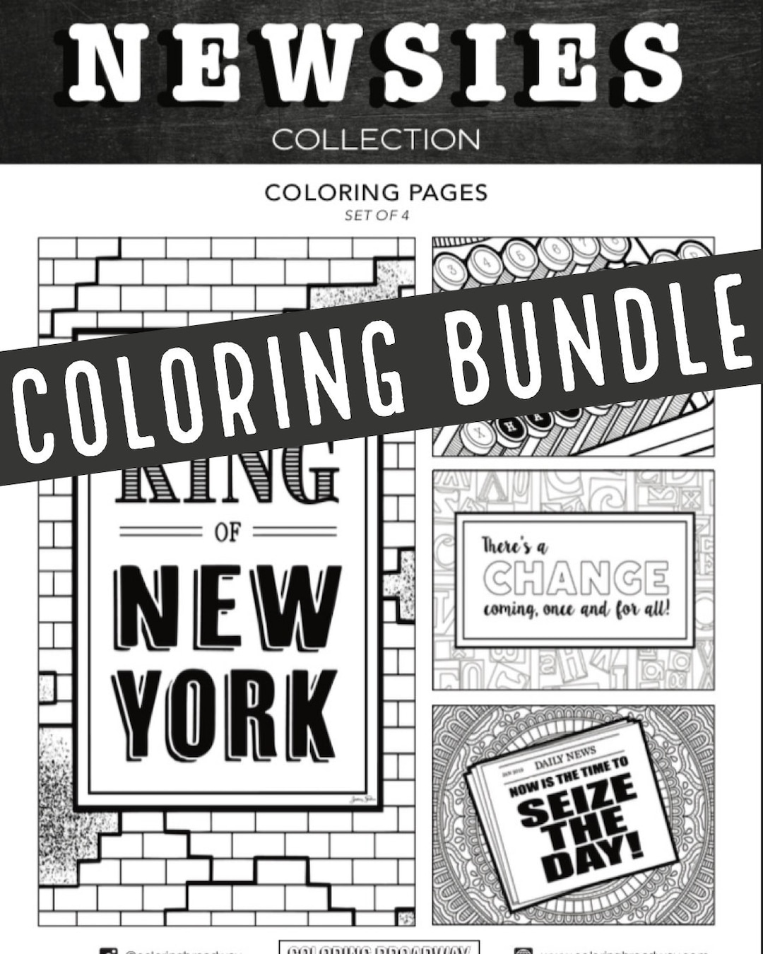 Newsies, COLORING BUNDLE, Broadway, Musical, Theater, Hand-drawn, Note