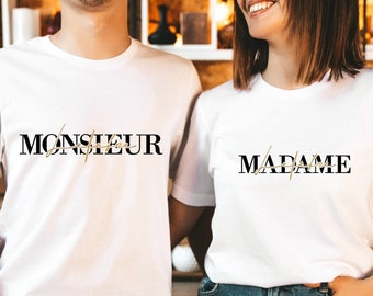 T shirt couple Madame Monsieur personnalisé nom de famille