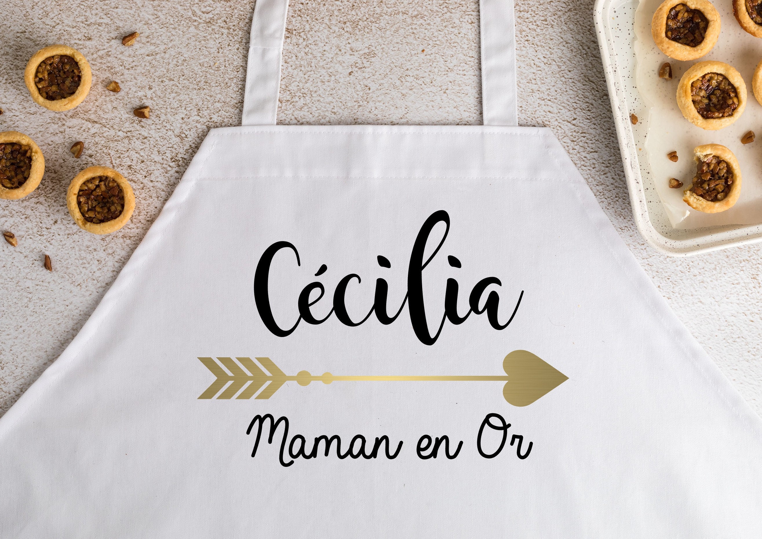 Tablier Personnalisé Flèche Maman Mamie en Or