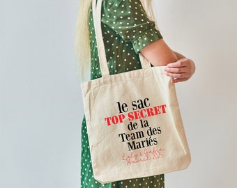 Tote bag coton témoin Team mariés top secret personnalisable