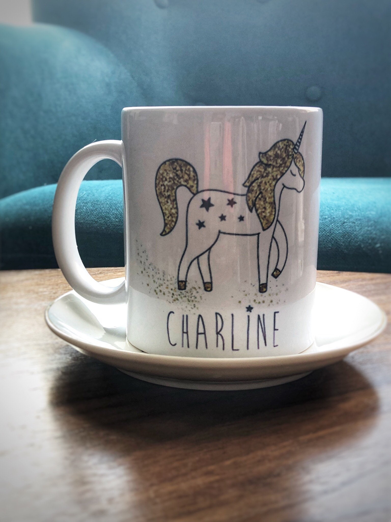 Mug Personnalisable Licorne Étoiles Or