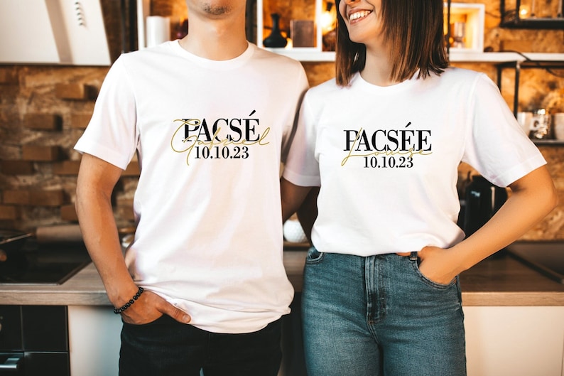 T shirt couple PACS pacsé pacsée personnalisé noir et or image 1