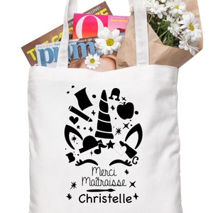 Tote bag coton merci Maitresse licorne personnalisable