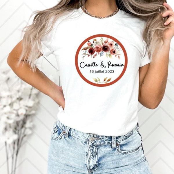 Customizable bachelorette party t-shirt with terracotta flowers