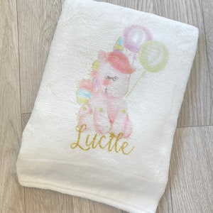 personalized baby blanket unicorn balloons