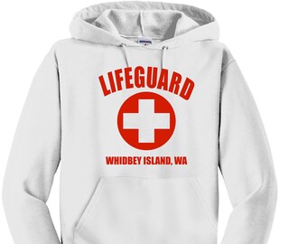 LIFEGUARD HOODIE HOODY JACKET SWEATSHIRT LIFE GUARD SHIRT RED frt.& bk Arched LIFEGUARD HOODIE HOODY JACKET SWEATSHIRT LIFE GUARD SHIRT RED frt.& bk Arched