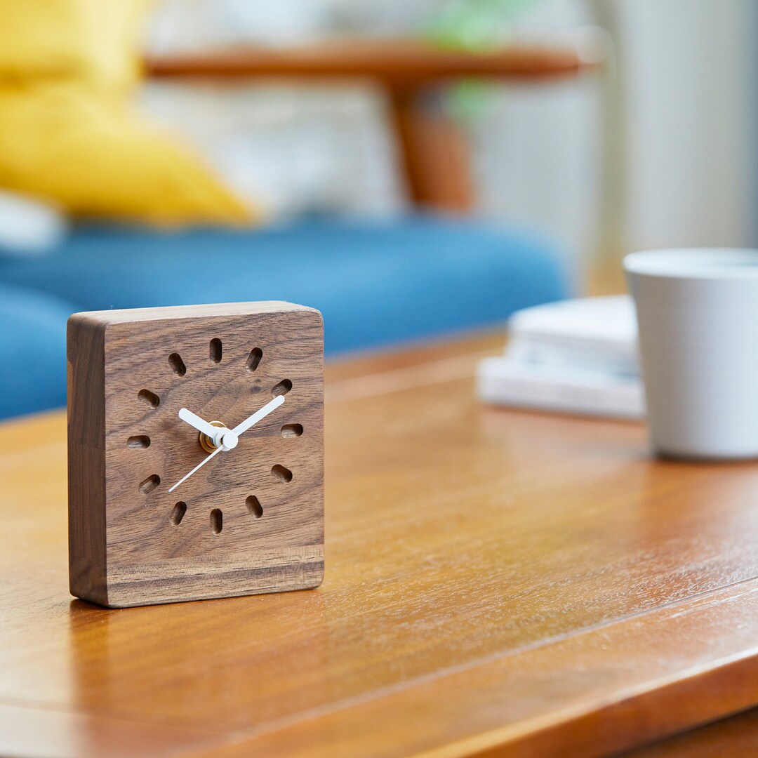 Wood Desk Clock Wooden Table Clock Rustic Clock Silent Etsy