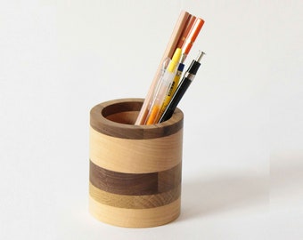 Portalápices de madera para escritorio, portalápices de madera, portalápices de madera, portalápices de escritorio, portalápices, papelería de madera, (Tree-Pen stand round)